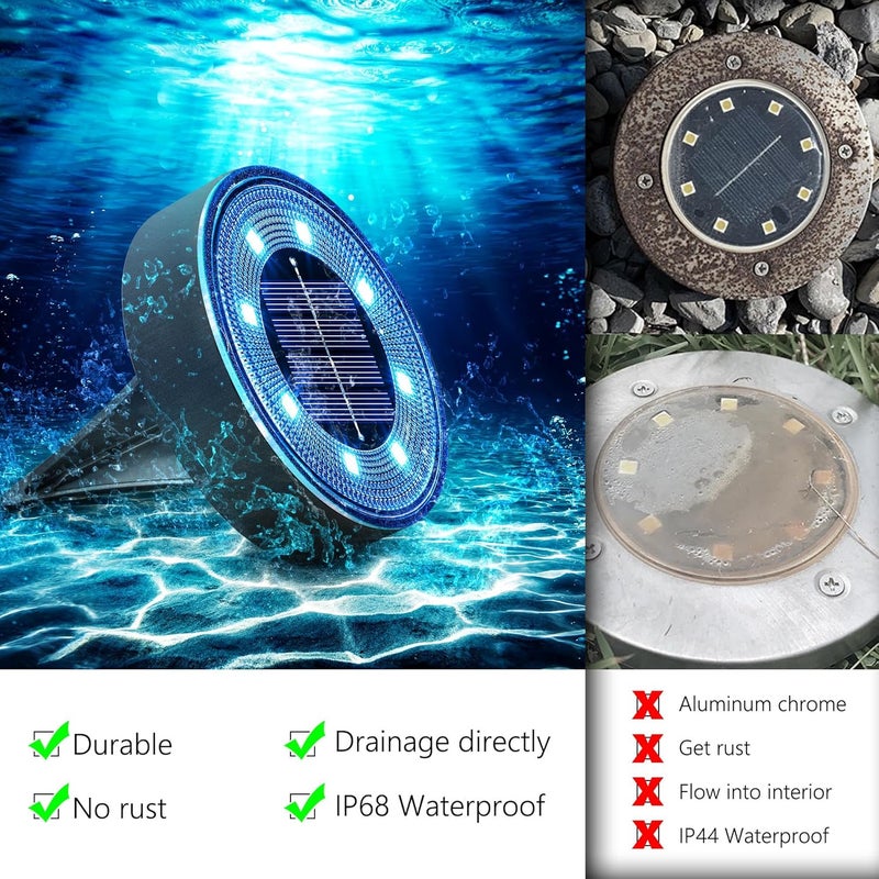 Joomer Solar Ground Lights, 4 Pack 8 LED Solar Lights Outdoor Waterproof IP68 Disc Light Landscape Lighting Garden Light for Patio Pathway Lawn Yard Driveway Walkway(Blue) - Image 4